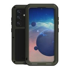 LOVE MEI Capa para Samsung Galaxy S24, resistente ao ar livre, resistente, capa de proteção de corpo inteiro, armadura militar, amortecedor, alumínio, metal, poeira/à prova de choque com vidro