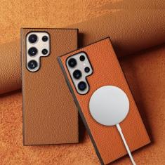 Para samsung s24 ultra s20plus s21fe note20 caso de luxo sem fio capa couro genuíno moldura macia, rosa, para samsung note20 ultra