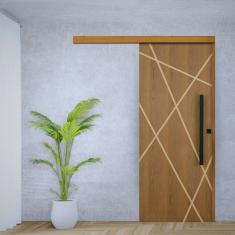 Porta de Correr Padrão Imbuia Agatha Trilho Embutir Puxador Barra Chata 800 Mm 120 X 210 Direito Natural