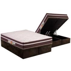 Cama Box Baú Queen: Colchão Anatômico Polar D28 Orthoface Vip + Base crc Suede Brown (158x198)