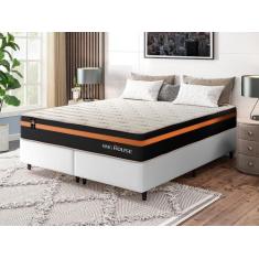 Conjunto Cama Box c/ Molas Ensacadas Sirius Preto King 193x203x65 - Ki