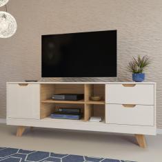 Rack Sala de Estar 1 Porta 2 Gavetas 4 Nichos Michigan Artely Off White/Carvalho