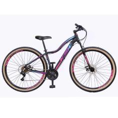 Bicicleta Feminina Aro 29 Ksw Mwza 24v Freio a Disco Garfo Com Suspensão Mtb 29 Alumínio Pneu com Faixa Bege - Preto/Pink/Azul