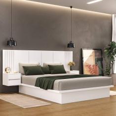 Cama Casal com Cabeceira  2 Mesa de Apoio 4 Gavetas 8281 Branco