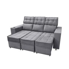 Sofá Retrátil E Reclinável 3 Lugares Londres 1.90cm Com Molas Suede Speciale Home Chumbo