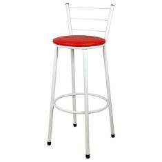 Banqueta Alta Para Cozinha Branca Assento Vermelho - Laumar