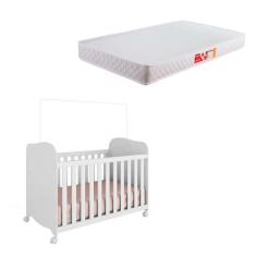 Berço Uli Branco com Colchão Infantil Baby Liso D18 (10x70x130) Branco