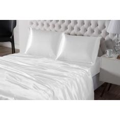 Lençol 4 Peças Casal Padrão Branco Seda Lençol Elástico - Beatriz Enxo