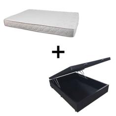 Cama Box Baú Viúva 128 - Tecido Sintético Preto Com Colchão Nápoles Bello Box - 100% Espuma - Branco D33 55x128x188