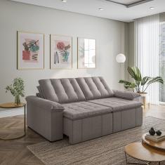 Sofá Cama Palmeira 3 Lugares Retrátil Reclinável 2,20m Linho Com Molas Cabecasa Madeiramadeira Marrom