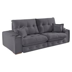 Sofá Retrátil Reclinável Com Porta Copos 290cm Istambul Yescasa Cinza