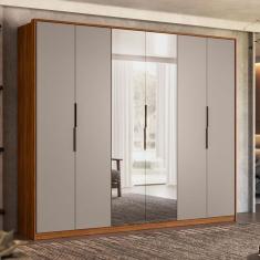 Guarda Roupa Casal Atrice Ambiente 6 Portas Nogueira Nude Prime Tx Com Espelho Demóbile ? Demartêz