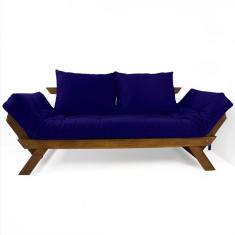 Sofá Japão Futon Acquablock Madeira Cor Imbuia - Azul Royal