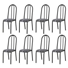 Kit 8 Cadeiras 056 América Cromo/preto Listrado - Artefamol