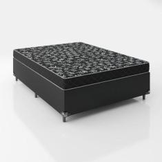 Cama Box Casal 138 Tecido Sintético Preto com Colchão Espuma  D20 - Tampo Preto 12cm
