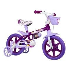 Bicicleta Infantil Aro 12 Nathor Puppy Bike - Roxa Com Rodinhas