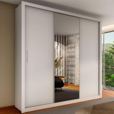 Guarda-roupa Casal Apolo 3 Portas Com Espelho Branco - Pnr Móveis