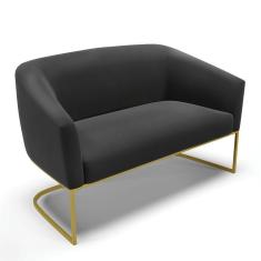 Sofá Namoradeira 2 Lugares Base Industrial Dourado Stella Suede Preto D03 - D`rossi