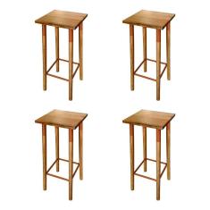 Kit 4 Banquetas Bistro Industrial Colors Ferro E Madeira Maciça - Cobre Marrom