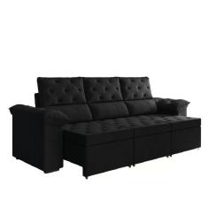 Sofá Retrátil 3 Lugares 2,10m York Suede Preto Preto