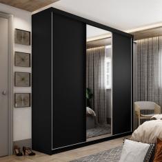 Guarda-roupa Solteiro 100% Mdf Bp com 3 Portas e 1 Espelho Geneve Preto