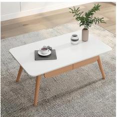 Mesa de centro oval moderna, mesa central de madeira com duas gavetas, para apartamentos pequenos, salas de estar, quartos e escritórios, fácil montagem