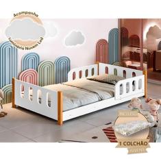 Cama Infantil Juvenil Camila com Colchão + Grade de Proteção e Luminár