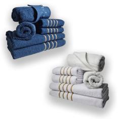 Jogo De Toalhas 12pcs - 4 Banhos 4 Rosto 4 Tapetes Az+br