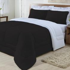 Edredom Solteiro Dupla Face Malha 100% Algodão 1 peça - Preto/Branco -