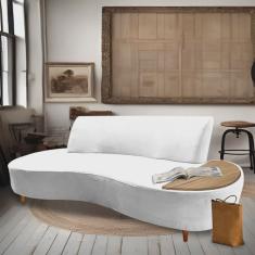 Sofá Curvo Living Premium 3 Lugares Corino Branco Com Apoio Lateral mdf Imbuia - Ahazzo Móveis