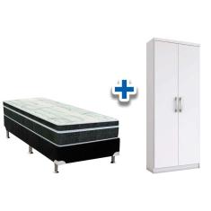 Cama Box Solteiro Crc + Bonnel Orthoflex + Armário Multiuso Margarida Branco