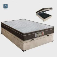 Cama Box casal com baú bege + Colchão Molas ebonnel 1,38 x 1,88 x 20 cm