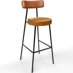 Banqueta Alta Bar Cozinha Sala De Jantar Milão L02 Couríssimo Camel Whisky