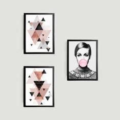 Kit 3 Quadros Decorativos Geométrico Twiggy 45X34Cm Branca - Quadros O