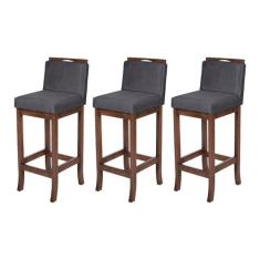 Kit 3 Banquetas Média para Bancada Turim Madeira Capuccino Suede CCS -