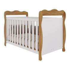 Berço Lisi Moveis Peroba Americano minicama MDF, Branco e Amêndoa