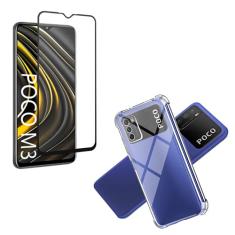 Capa Anti Shock Compatível Xiaomi Poco M3 6.53", Capa Anti-Impacto, Transparente + Película Vidro 3D 9D