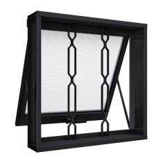 Janela de Aço Maxim-Ar com Grade Mosaico 50x50cm Aço Pronto Riobras Preto