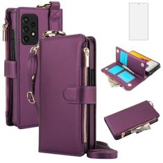 Asuwish Capa de telefone para Samsung Galaxy A52/A52S 5G Carteira com zíper com protetor de tela de vidro temperado, alça transversal, suporte para cartão, capa flip A 52 S 4G G5 52A S52 52S mulheres