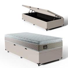 Cama Box Baú Solterio + Colchão Strong D45 One Face Bege 88x188x66cm -
