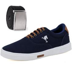 Kit Tenis Casual Basico com Bordado e Solado de Borracha com Cinto - E