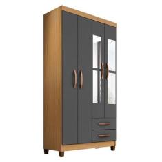 Guarda Roupa Solteiro Modena com Espelho 4 Portas Carvalho Americano G