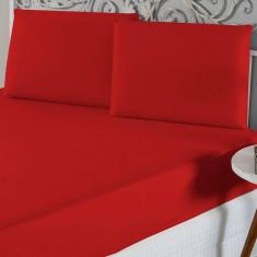 Jogo De Lençol Casal Padrão Malha 100% Algodão 3 Peças - Vermelho
