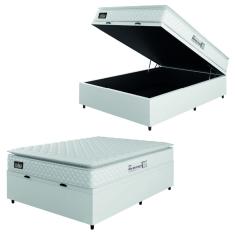 Cama Box Baú Casal Colchão Espuma D33 Pillow Top New Millenium 138x188x60cm Branco Hellen