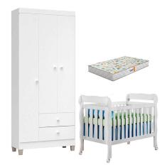 Berço Americano Lila com Colchão Gazin e Guarda Roupa Ternura Baby 3 Portas Branco Brilho - Incorplac