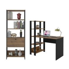 Conjunto Home Office Match C/ Escrivaninha E Estante Pinho/preto Artely Pinho/preto