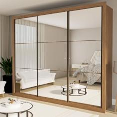 Guarda Roupa Casal Premium Ravena 242cm com Espelho 3 Portas 6 Gavetas