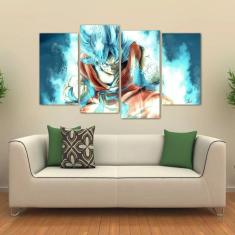 Quadro Goku Super Sayajin Blue Quarto Em Tecido 4 Peças 1