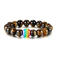 Venuy Pulseira de couro trançado LGBT arco-íris aço inoxidável bracelete magnético orgulho gay e lésbico prata/ouro