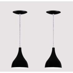 Kit 02 Lustres Pendente Gota Em Alumínio  Preta Fosca
